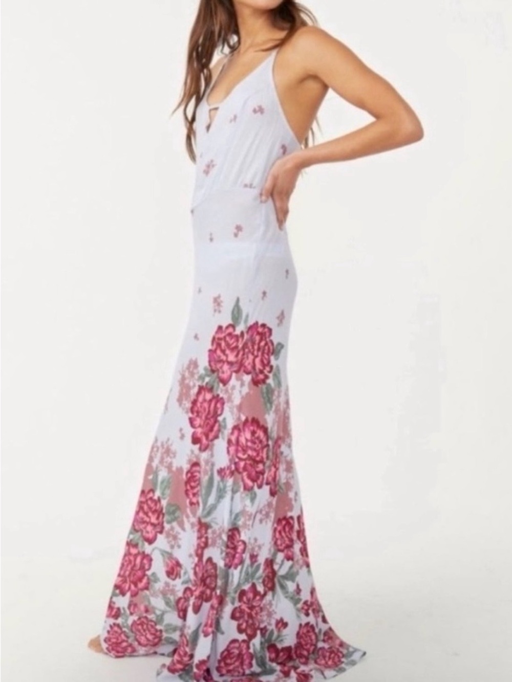 Free People Intimately light blue Maxi Dress with Pink Floral Print - Picture 1 of 10